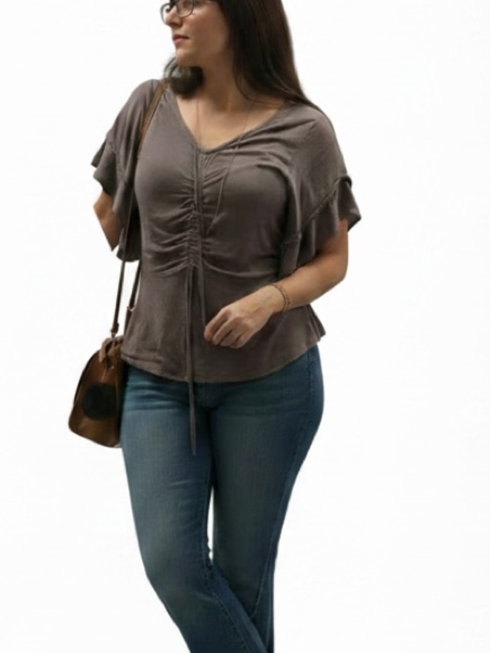 Ruched V-Neck peplum Top| flowy sleeve boho rayon blouse